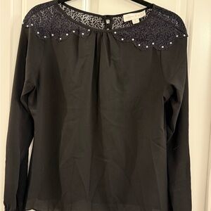 Cooper & Ella Black Blouse with Lace and Pearl Accents